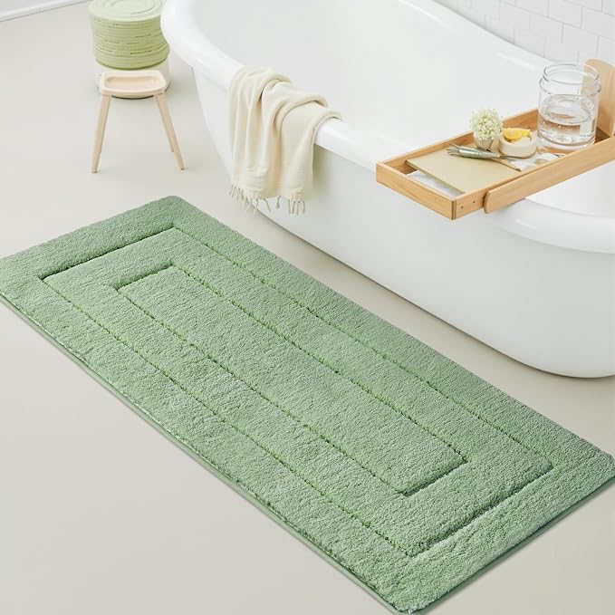GRANNY SAYS Sage Green Bathroom Runner Rug 59" x 24", Soft Bath Mat | Non-Slip long rug with TPR Backing, Absorbent, Machine Washable Extra Large Bath Rugs for Double Vanity, Shower, Tub