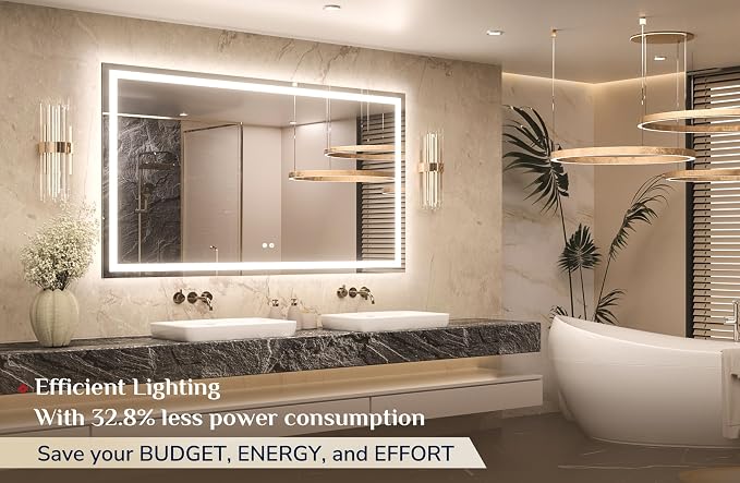Keonjinn 60x36 Inch LED Bathroom Mirror with Lights, Frontlit & Backlit | HD Tempered Grass, 3-Color Temperature & Stepless Dimmable Lighting, Fast & Safe Defogging, Effortless Installation