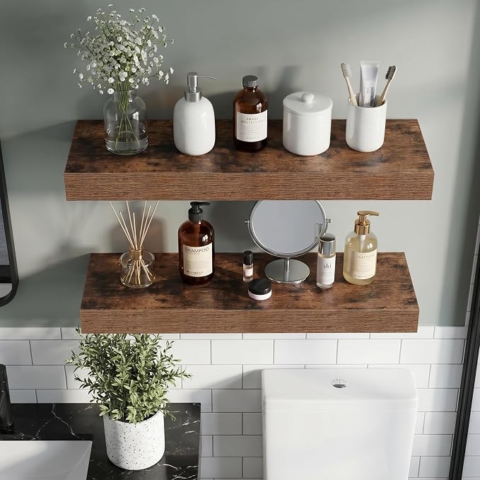 Vivelove 12 Inch Floating Shelves Wall Mounted for Display, 6.5 Deep Duty Shelves with Invisible Brackets for Living Room,Bedroom,Kitchen, Bathroom Storage & Decor,12" Wx6.5 Dx1.4 H - Rustic Brown