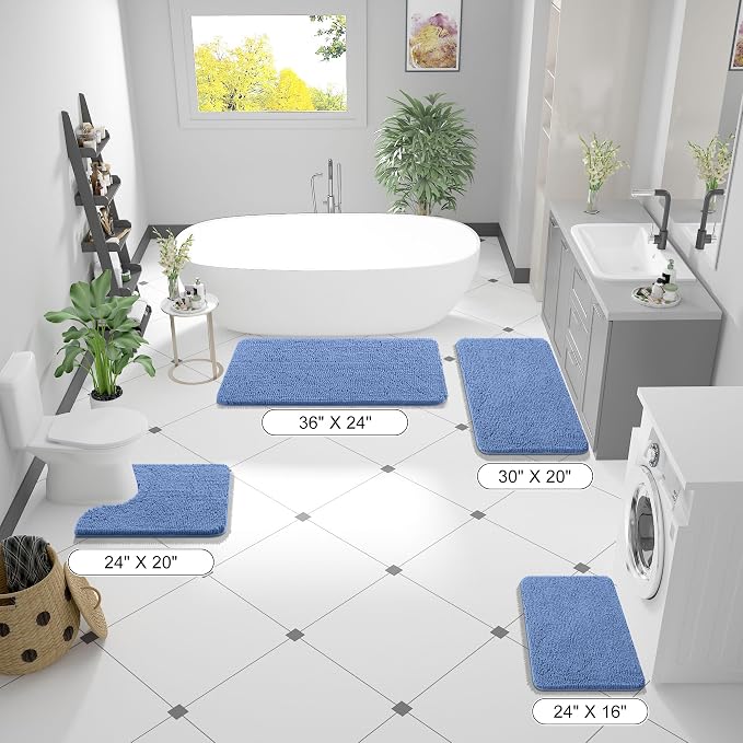 OLANLY Bathroom Rugs 30x20, Extra Soft Absorbent Chenille Bath Rugs | Cornflower Blue, Quick-Drying Rubber Backing, Washable Bath Mat for Bathroom Floor, Tub and Shower, Home Decor Accessories