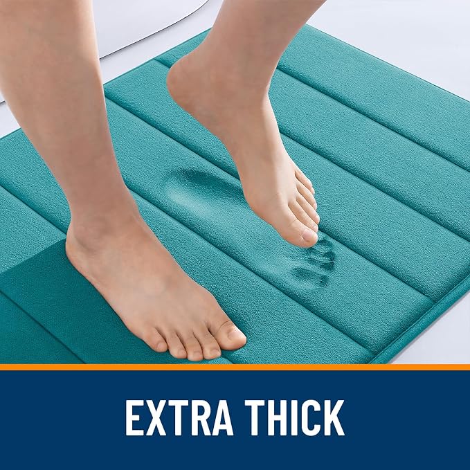 OLANLY Memory Foam Bath Mat 32x20, Super Soft and Absorbent Bathroom Rugs | Deep Lake, Quick Dry Bath Rug, Machine Washable Shower Floor Mats, Bathmat Carpet for Bathroom Floor, Tub and Shower