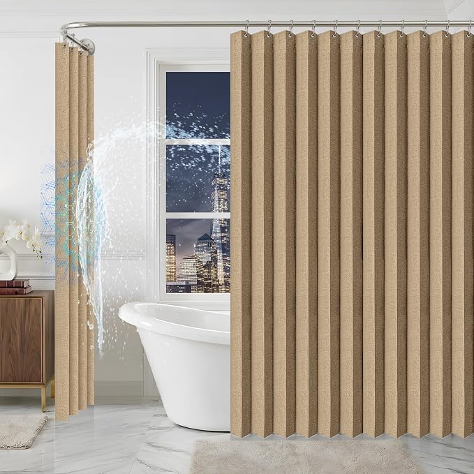 AJAZZ Magnetic Folding Shower Curtains Fabric Polyester Material Waterproof Shower Curtain Suitable for Family Hotel Homestay (Brown,72" W x 78" L) 1 Panel