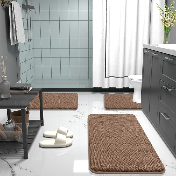 OLANLY Memory Foam Bathroom Runner Rugs 47x17, Absorbent Long Mat, Mocha | Soft Quick Dry Bath Rugs, Non-Slip Carpet, Machine Washable Mat for Bathroom Floor, Tub and Shower, Home Decor Accessories