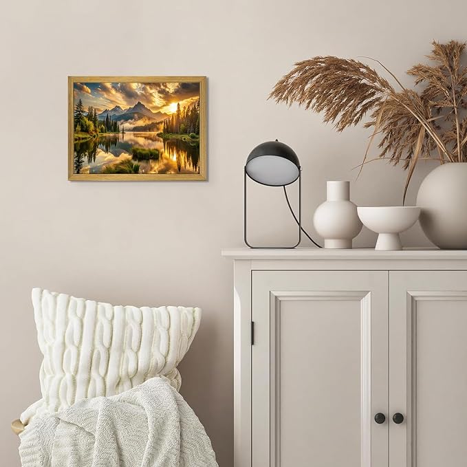 Framed Canvas Wall Art 8x10 Inch, Vintage Landscape Wall Art Decor, Countryside Farmhouse Sunset Landscape Wall Decor, Retro Mountain Vintage Painting Prints for Living Room Bedroom Home Bathroom Decor