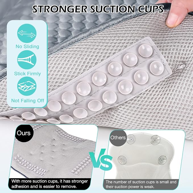 Full Body Bath Pillow for Bathtub, Thick Soft Tub Cushion with Non-Slip Suction Cups Dual Hooks, Luxury Spa Pillow for Neck Back and Hip Support, 53" x 17"