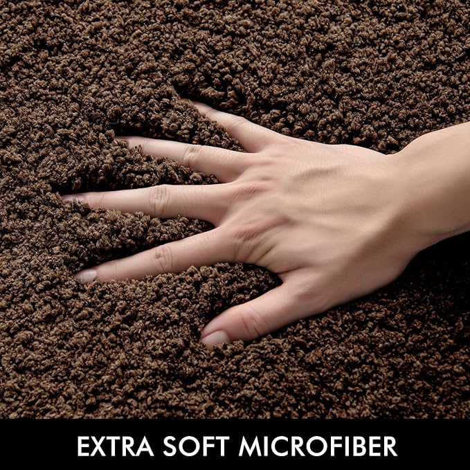 MIULEE Brown Toilet Bathroom Rug U-Shaped Microfiber Bath Mat 20x20 Inch | Absorbent, Non Slip, Quick Dry, Fluffy Bath Rugs for Bathroom Floor Tub Showers, Machine Washable