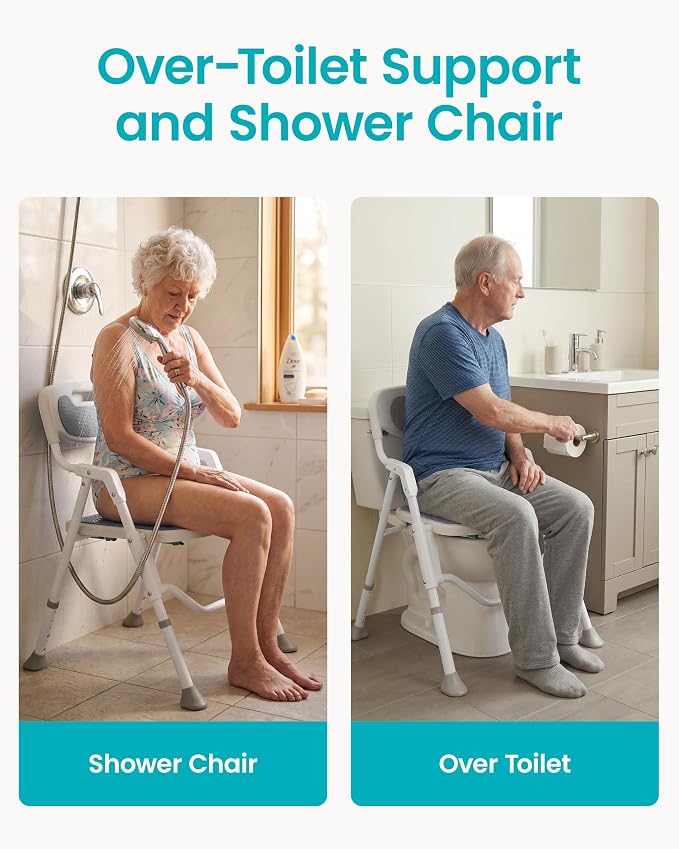 3-in-1 Folding Bedside Commode Toilet, Potty Chair for Adults & Seniors | arms and backrest add support; adjustable height improves fit; removable bucket eases overnight care, Gray, FSA/HSA Eligible;