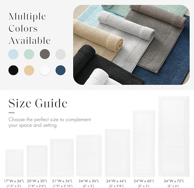 Madison Park Splendor Reversible 100% Cotton Bath Runner, 24 x 60, White | Tufted Bathroom Rug, 3000 GSM, Hotel Quality, Luxurious Plush, Medium Pile, Absorbent, Quick Dry, OEKO-TEX, Shower Room Décor
