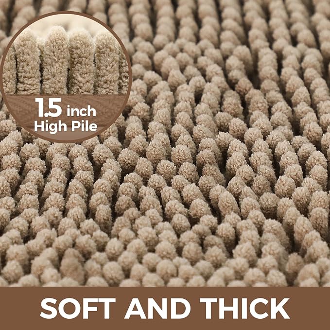 Bcoimo Bath Rugs Mat Set,2 Piece Non Slip Chenille Latte Bathroom Mat Sets | Extra Soft 24x17 Bathroom Rug;Non Slip with Rubber Back Bath Mat;High Absorbent And Quick Dry Microfiber mat;Machine Washable
