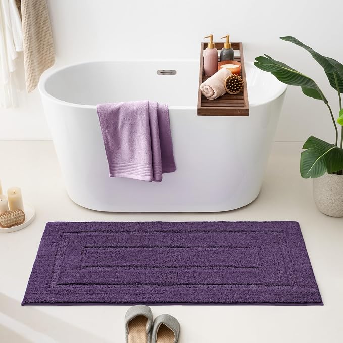GRANNY SAYS Purple Bathroom Runner Rug 48" x 24", Soft Microfiber Bath Mat | Non-Slip long rug with TPR Backing, Absorbent, Machine Washable Extra Large Bath Rugs for Double Vanity, Shower, Tub