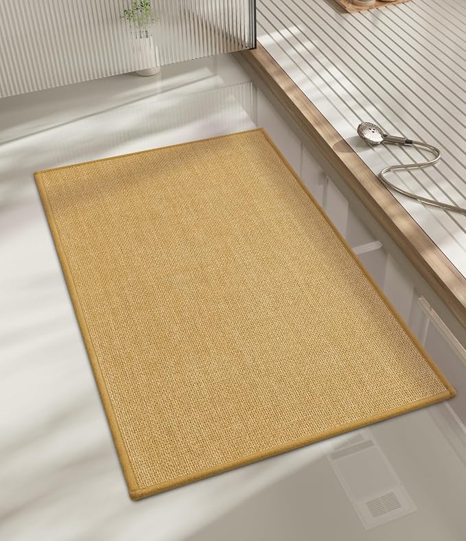 Bathroom Rugs Mat 32x17, Ultra Thin Non Slip Bath Mat Quick Dry Absorbent Bath Mat for Bathroom Floor, (Yellow, 32"x17")