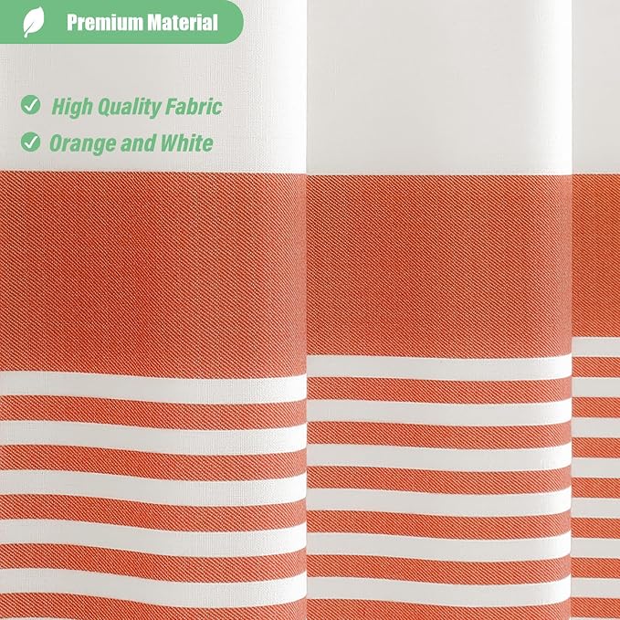 Orange Fabric Shower Curtain, Farmhouse Boho Striped Tassel Shower Curtain for Bathroom, Bohemian Textured Cloth Shower Curtain Set with Hook, Water Repellent, Wrinkle Free, 72x72