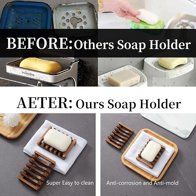 Wooden Soap Dish for Shower,Set of 3,Self Draining Bar Holder for Bathroom, Soap Saver Tray Soap Stand for Homemade Soap, Vowupt