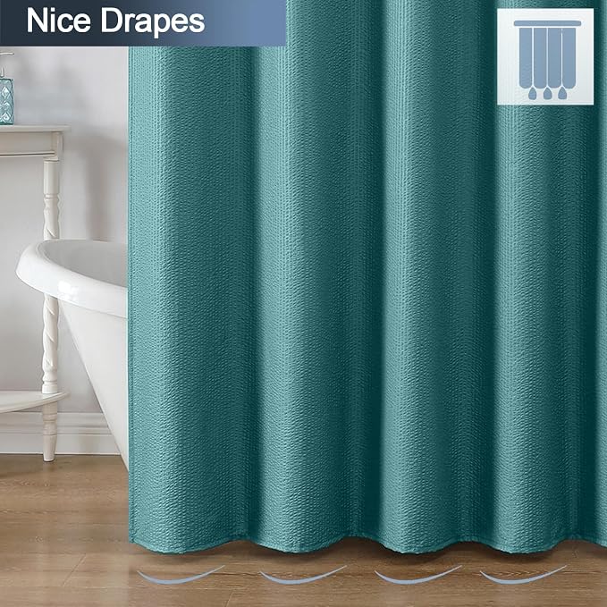 Turquoise Shower Curtain for Bathroom 84 Inches Extra Long, Elegant 3D Embossed Textured Cloth Waffle Shower Curtain, Modern Luxury Hotel Style, Water Repellent, Machine Washable, 72X84