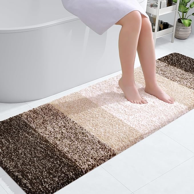 OLANLY Bathroom Runner Rug 59x20, Extra Soft Absorbent Microfiber Bath Rugs | Light Brown, Non-Slip Quick-Drying Rubber Backing, Washable Long Bath Mat for Floor, Tub and Shower, Home Decor