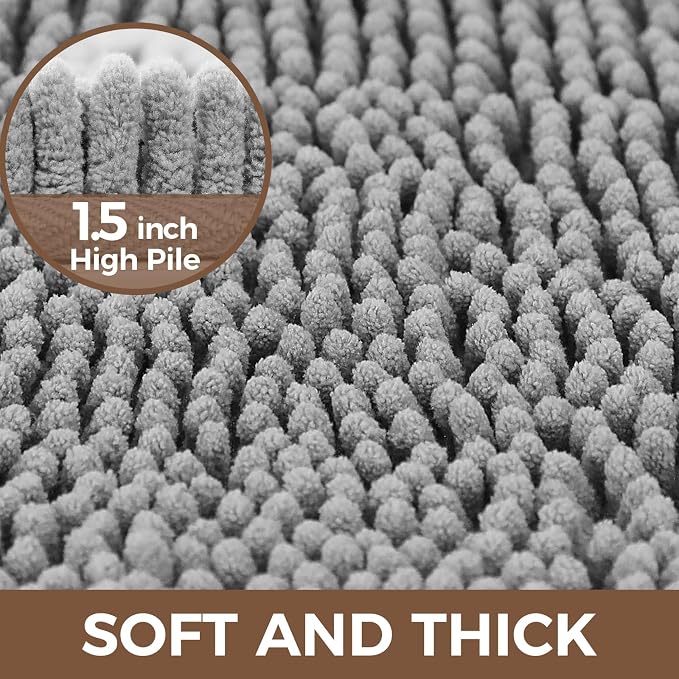 Bcoimo Bath Rug Mat Sets, 2 Piece Extra Soft Chenille Gray Bathroom Mat Set | Non Slip with Rubber BackingBathroom Rug set; Machine Washable;Extra Soft Bath Rug;High Absorbent、Quick Drying Microfiber mat
