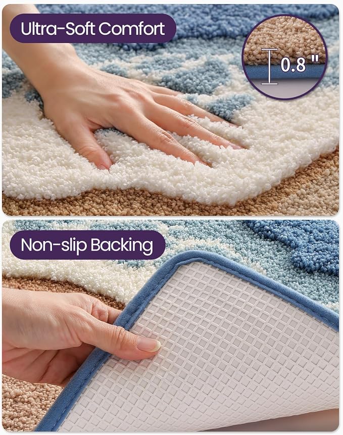 DEXI Cute Bath Mat, Sea Ocean Wave Bathroom Rugs, 43x26 Blue | Soft and Absorbent Microfiber, Non Slip, Machine Washable Bathmat for Shower Floor, Bedroom, Kids Room, Home Decor