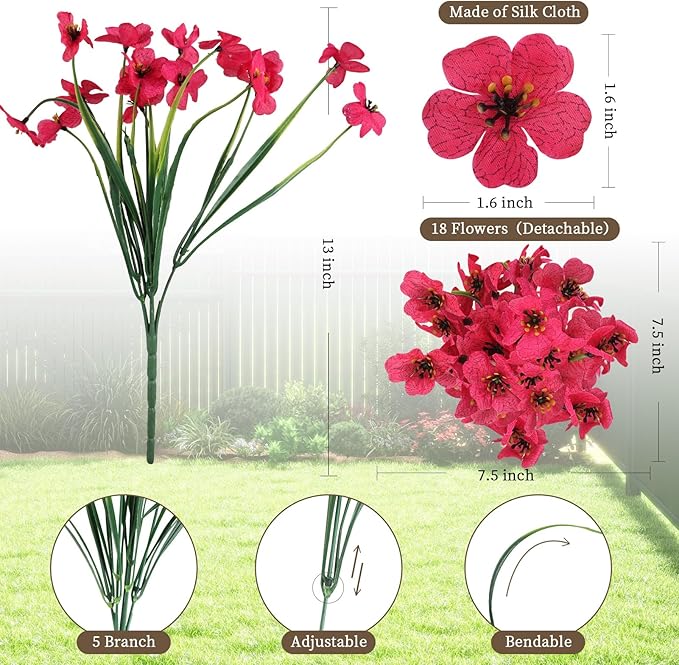 ColoPlay 24 Bundles Rose Red Artificial Flowers for Outdoors, Fake Flowers | Fake Plants Outdoors, UV Resistant Faux Flowers for Indoor Outside Garden Porch Window Box Home Wedding Farmhouse