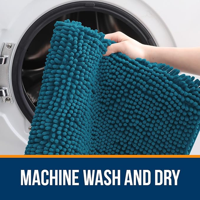 OLANLY Bathroom Rugs 30x20, Extra Soft Absorbent Chenille Bath Rugs | Peacock Blue, Quick-Drying Rubber Backing, Washable Bath Mat for Bathroom Floor, Tub and Shower, Home Decor Accessories