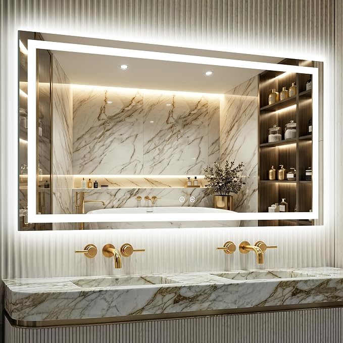 LED Mirror for Bathroom 30x55 Inch, Dimmable Front & Backlit Vanity Mirror with Anti-Fog, 3 Color Modes, Memory Function, Shatterproof Tempered Glass, Horizontal or Vertical Mount