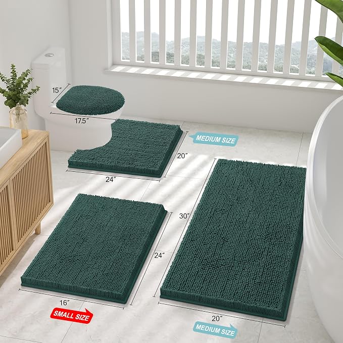 Smiry Bathroom Rugs 47X20, Luxury Chenille Extra Soft Absorbent Bath Mat | Green, Machine Washable Non-Slip Plush Bath Mats for Bathroom, Tub, Shower, and Floor, Home Decor