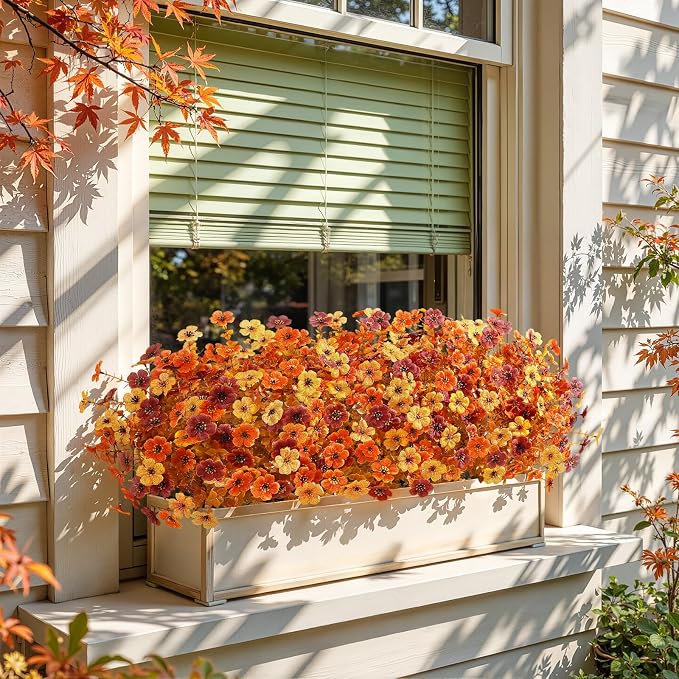 Alupssuc 48 Bundles Artificial Fall Flowers, UV Resistant Faux Mums Porch | Silk & Plastic, 13 Inch Tall, for Indoor Outdoor Planters Yard Patio Window Box, Autumn Outside Realistic Fake Decoration