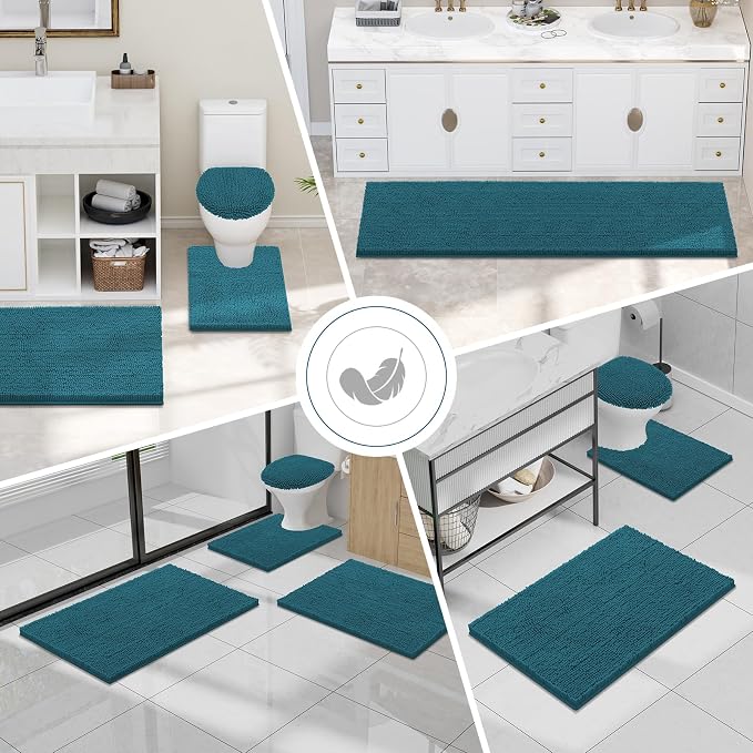 Smiry Bathroom Rugs 24X16, Luxury Chenille Extra Soft Absorbent Bath Mat | Lake Blue, Machine Washable Non-Slip Plush Bath Mats for Bathroom, Tub, Shower, and Floor, Home Decor