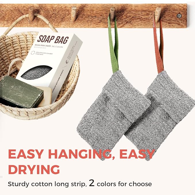 ZOMCHI Soap Bag for Soap Bars, Bar Soap Pouch, Gentle & Rough, 2 Pack | Exfoliating Soap Bar Bag with Dual Textures, Rich Lather, Soap Saver Bags, Soap Bag Scrubber, Soap Bar Loofah for Shower