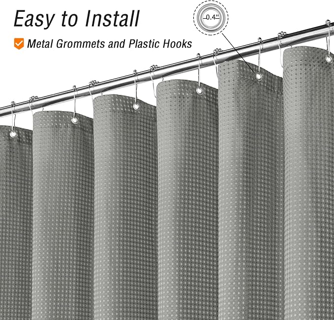 Long 230GSM Grey Shower Curtain, 72 x 78 | 230GSM Tall Fabric Shower Curtain for Bathroom, Water Repellent, Machine Washable