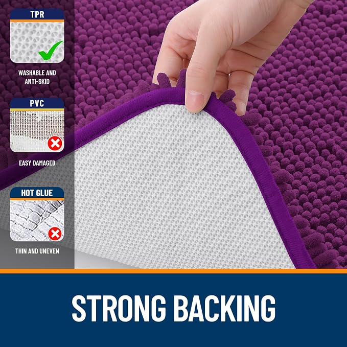OLANLY Bathroom Runner Rugs 59x20, Extra Soft Absorbent Chenille Bath Rugs | Purple, Quick-Drying Rubber Backing, Washable Long Bath Mat for Bathroom Floor, Tub and Shower, Home Decor Accessories