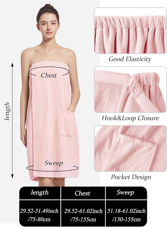Women'S Soft Wrap Towel Full Length，Bath Robe After Shower Female Plush Long，Spa Bathrobes Lightweight With Pockets