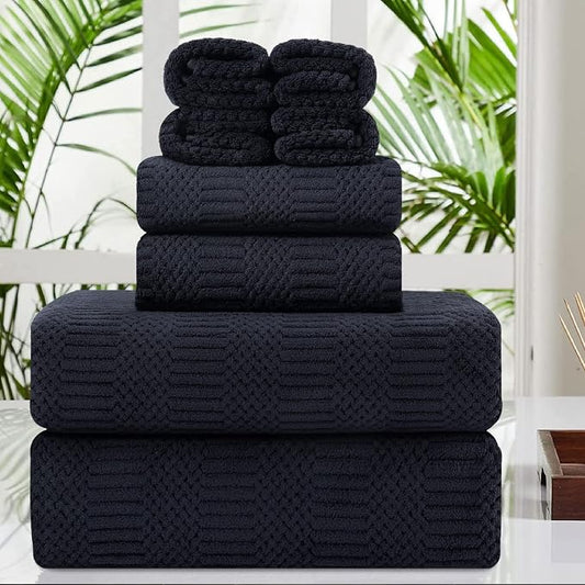 8 Pcs Black Oversized Bath Towel Set-2 Extra Large Bath Sheets,2 Hand Towels,4 Washcloths Soft Bathroom Towels Highly Absorbent Quick Dry Beach Chair Towels Woven Towels for Hotel and Spa