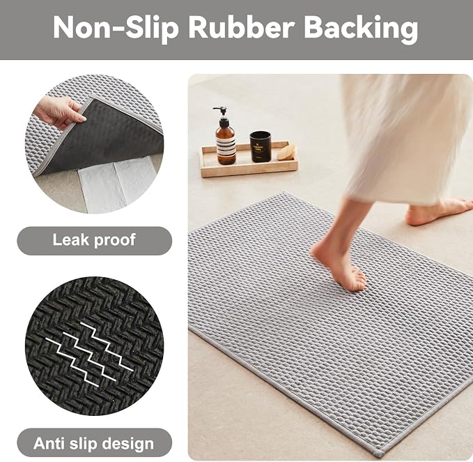 Triohero Small Bathroom Rugs Non Slip Washable Bath Rugs Super Absorbent Bathroom Rug Thin Quick Dry Low Pile Bath Mats, Light Grey 12"x12"
