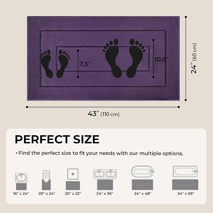 GRANNY SAYS Purple Bathroom Rug 24" x 43", Non-Slip Microfiber Bath Mat | Ultra-soft, durable TPR backing for reliable grip, fast water absorption, machine washable for Vanity, Shower, Tub