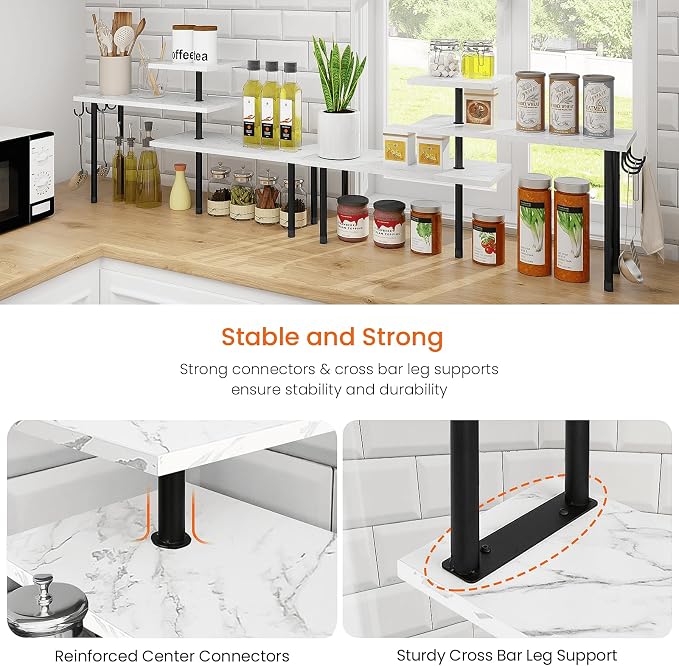 Bathroom Counter Corner Shelf, 3 Tier Kitchen Countertop Organizer for Over The Sink, Make Up, Dresser Table, White Marble