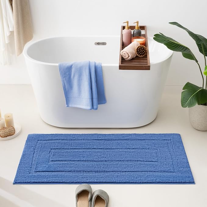 GRANNY SAYS Blue Bathroom Runner Rug 24" x 48", Soft Microfiber Bath Mat | Non-Slip long rug with TPR Backing, Absorbent, Machine Washable Extra Large Bath Rugs for Double Vanity, Shower, Tub