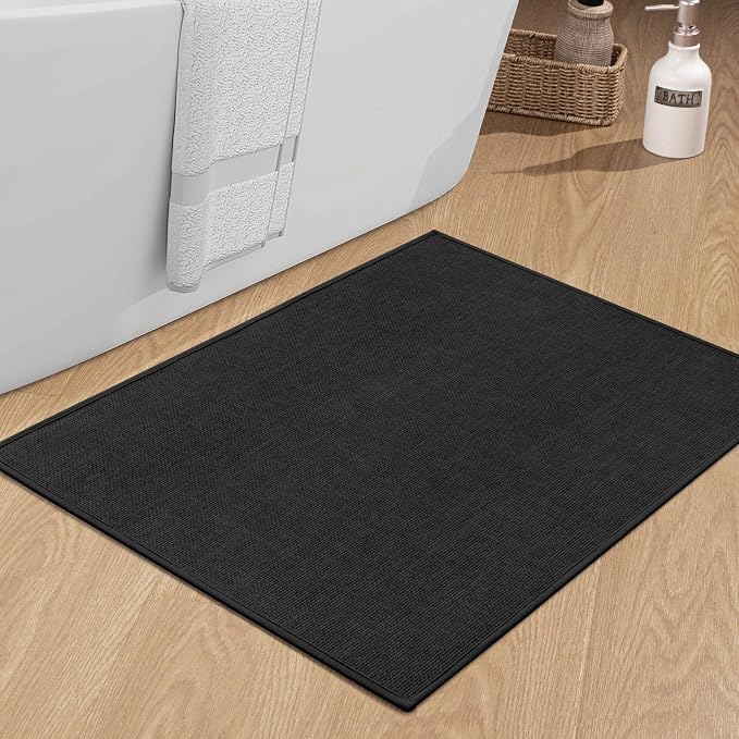Bathroom Rugs Mat 36x25, Ultra Thin Non Slip Bath Mat Large Quick Dry Absorbent Bath Mat for Bathroom Floor, (Black, 36"x25")