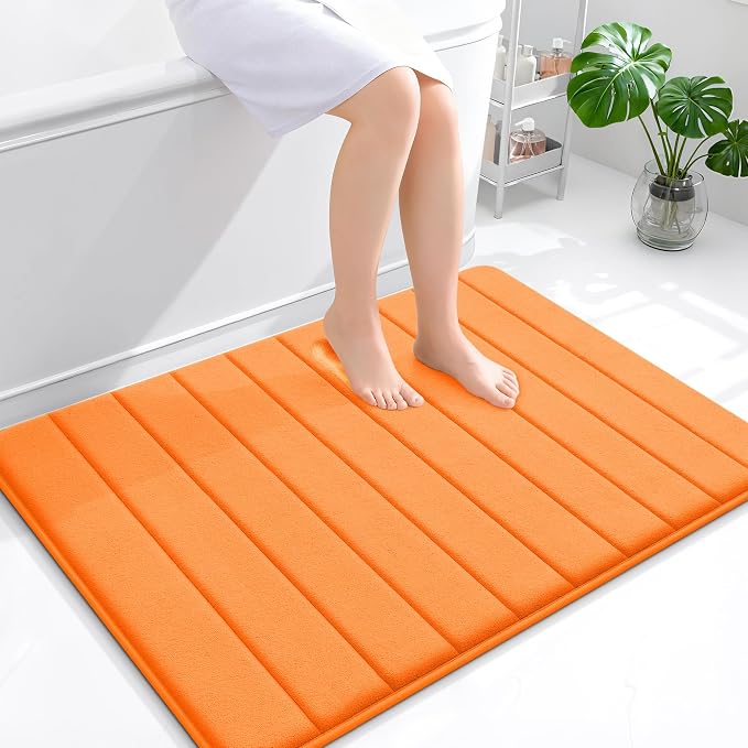 OLANLY Memory Foam Large Bath Mat 40x32, Super Soft Absorbent Bathroom Rugs | Orange, Quick Dry Bath Rug, Machine Washable Shower Floor Mats, Bathmat Carpet for Bathroom Floor, Tub and Shower