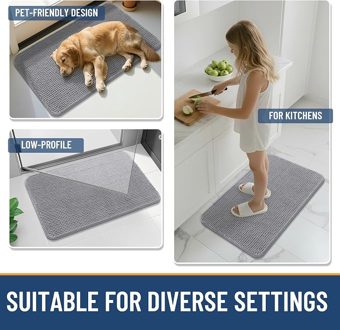 Arotive Chenille Bathroom Rugs 59x24, Soft Absorbent Bath Mat, Grey | Rubber Backing, Machine Washable Dry Bath Mats for Bathroom Floor, Tub and Shower, Home Decor Accessories
