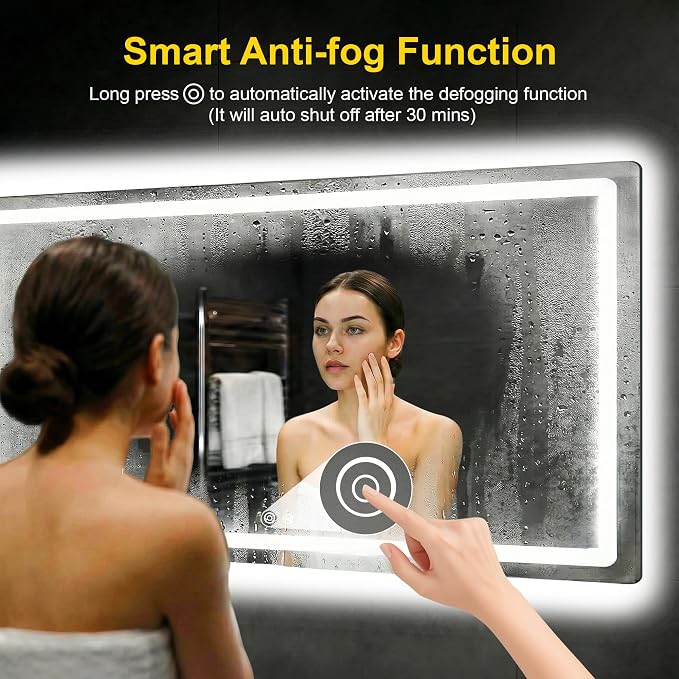 LED Bathroom Mirror with Lights, 30"x50" Lighted Vanity Mirror for Wall | Anti-Fog, Dimmable 3 Color Light, Backlit+Frontlit, Shatterproof Tempered Glass, Memory Function
