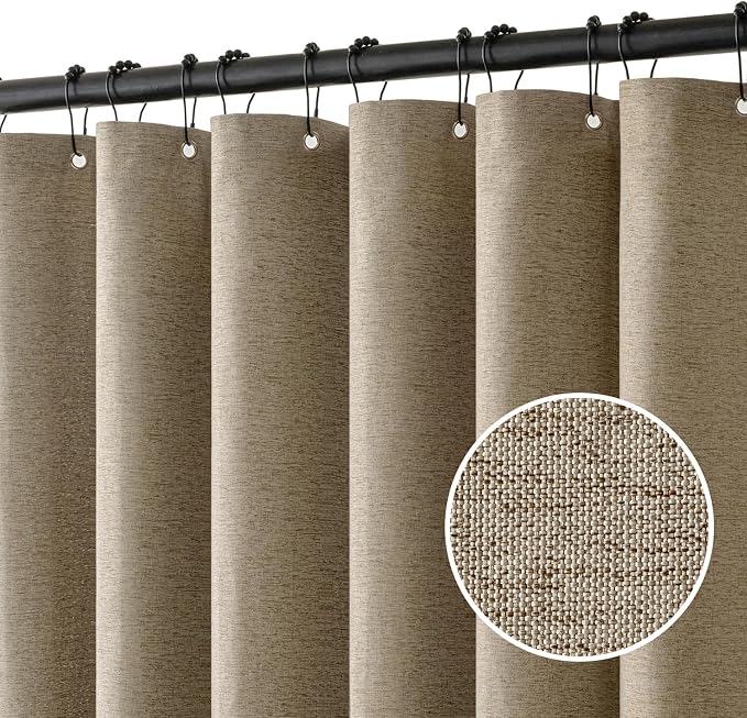 MIULEE Linen Fabric Shower Curtain Khaki W72*L72 12 Metal Hooks | Modern, Heavy Duty, Shower Curtain Set, Waterproof Thick Cloth Shower Curtains, Bathroom Hotel Bathtub, Washable
