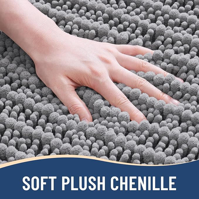 Arotive Bathroom Rugs Mat 40x24, Soft Absorbent Chenille Shaggy Bath Mat | Grey, Machine Wash Dry, Bath Rugs for Bathroom Floor, Tub and Shower, Home Decor Accessories