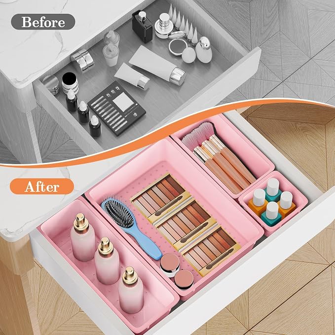 SpaceHacks 25 PCS Plastic Drawer Organizer, 4-Size Versatile Organizer Trays & storage Bins