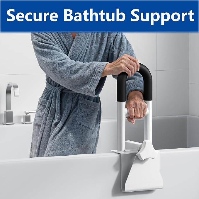 Bathtub Safety Rail, Bathtub Handle Grab Bar | Non-Slip Grip for Seniors, Elderly, Fits 3.1 to 6.7 Inch Tub Walls, Supports 300 lbs
