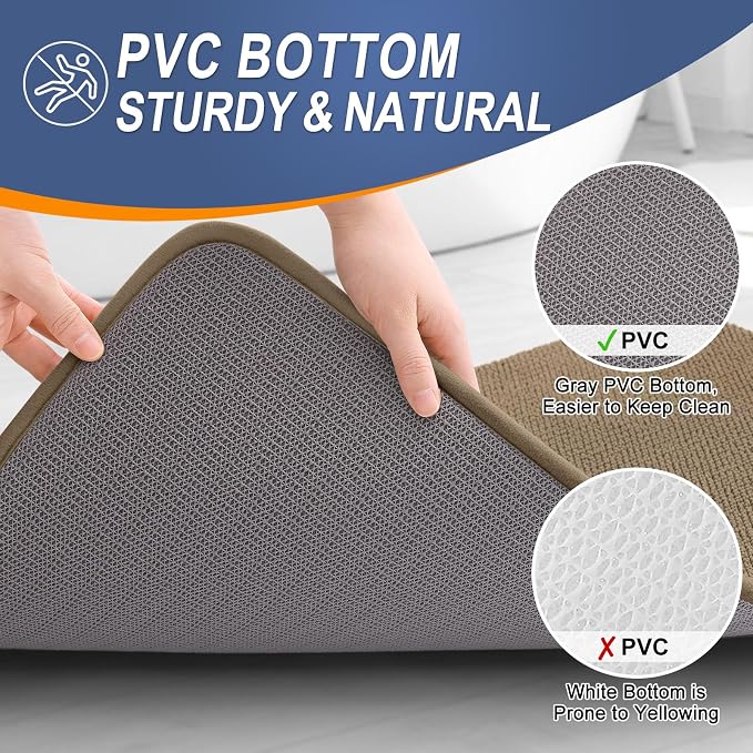 OLANLY Memory Foam Bathroom Runner Rugs 40x24, Absorbent Long Bath Mat, Tan | Soft Quick Dry Bath Rugs, Non-Slip Carpet, Machine Washable Mat for Bathroom Floor, Tub and Shower, Home Decor Accessories