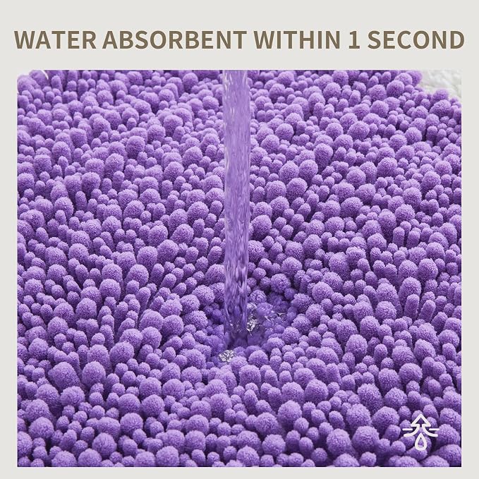 Bathroom Rugs Non Slip Washable 60x24, Extra Thick Soft Chenille Absorbent Bath Mat, High Density Barrier Non Slip Backing, Quick Dry Plush Shaggy Floor Carpet for Tub&Shower, Purple