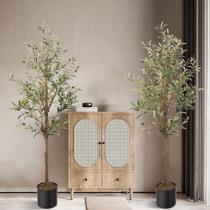 Artificial Fake Olive Tree 5FT 2Pack Faux Olive Tree for Home Decor | Faux Artificial Plants Indoor Fake Potted Plants with Natural Olive Branches and Realistic Leaves for Living Room Decor