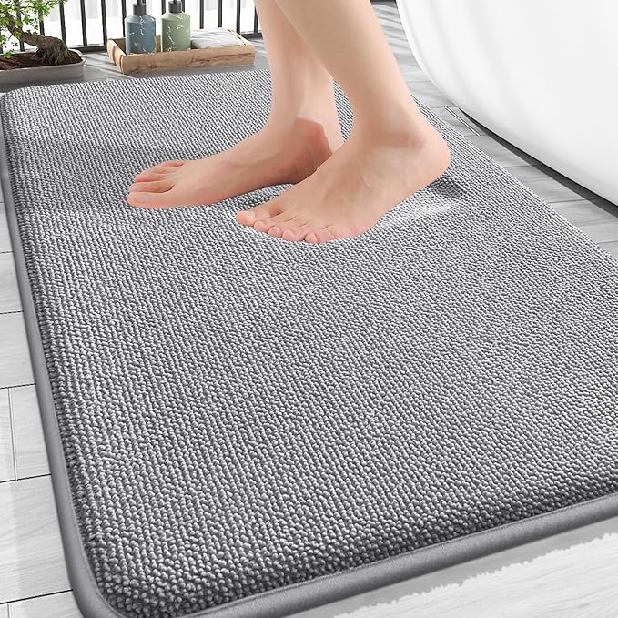 OLANLY Thick Memory Foam Bathroom Rugs 32x20, Soft Absorbent Bath Mat, Grey | Quick Dry Bath Rugs, Non-Slip Carpet, Machine Washable Mats for Bathroom Floor, Tub and Shower, Home Decor Accessories