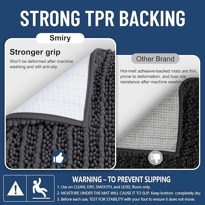 Smiry Bathroom Toilet Rugs U Shaped 20X20, Chenille Bath mats for Toilet | Dark Grey Extra Soft Absorbent Non Slip Rubber Backing Contour Bath Rugs for Toilet, Machine Washable Contoured Bath Mats