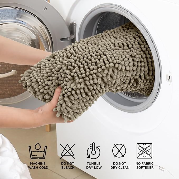 Bcoimo Bath Rug Mat,60x24 High Absorbent Latte Long Bathroom Runner Rugs | No Slip with Rubber Back Chenille Bathroom Mats For Floor,Tub,Shower; Extra Soft, Quick Dry Microfiber mats; Machine Washable